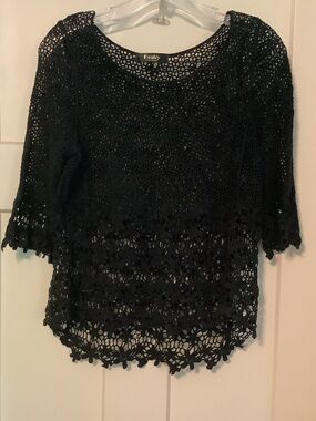 Black Crochet Knit Women's Tunic Sweater